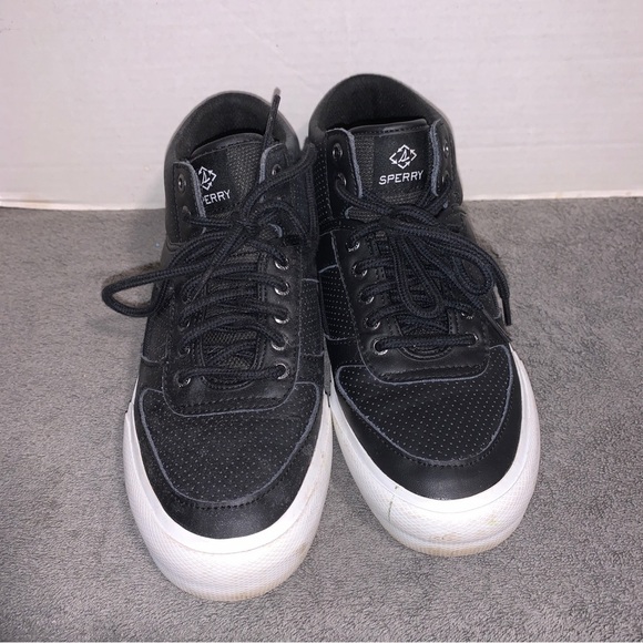 Sperry Shoes Womens 8.5 Soletide Mid Seacycled Sneakers Black Leather STS87846 - Picture 3 of 7